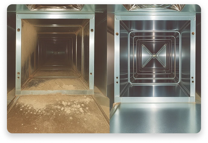 Before and after of duct cleaning