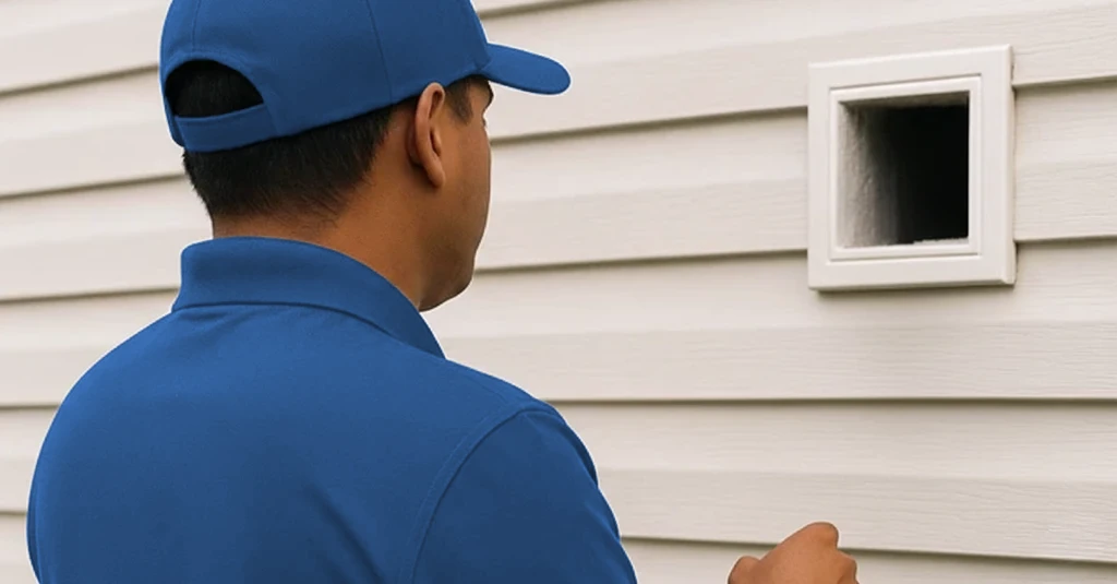 A tech checking a dryer vent duct